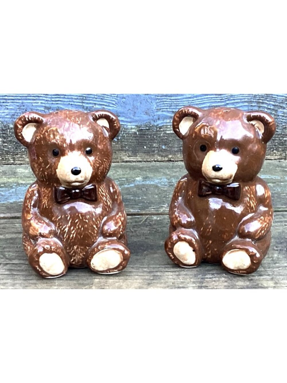 Vtg Otagiri Large Ceramic Brown Teddy Bear Salt & Pepper Shakers Japan